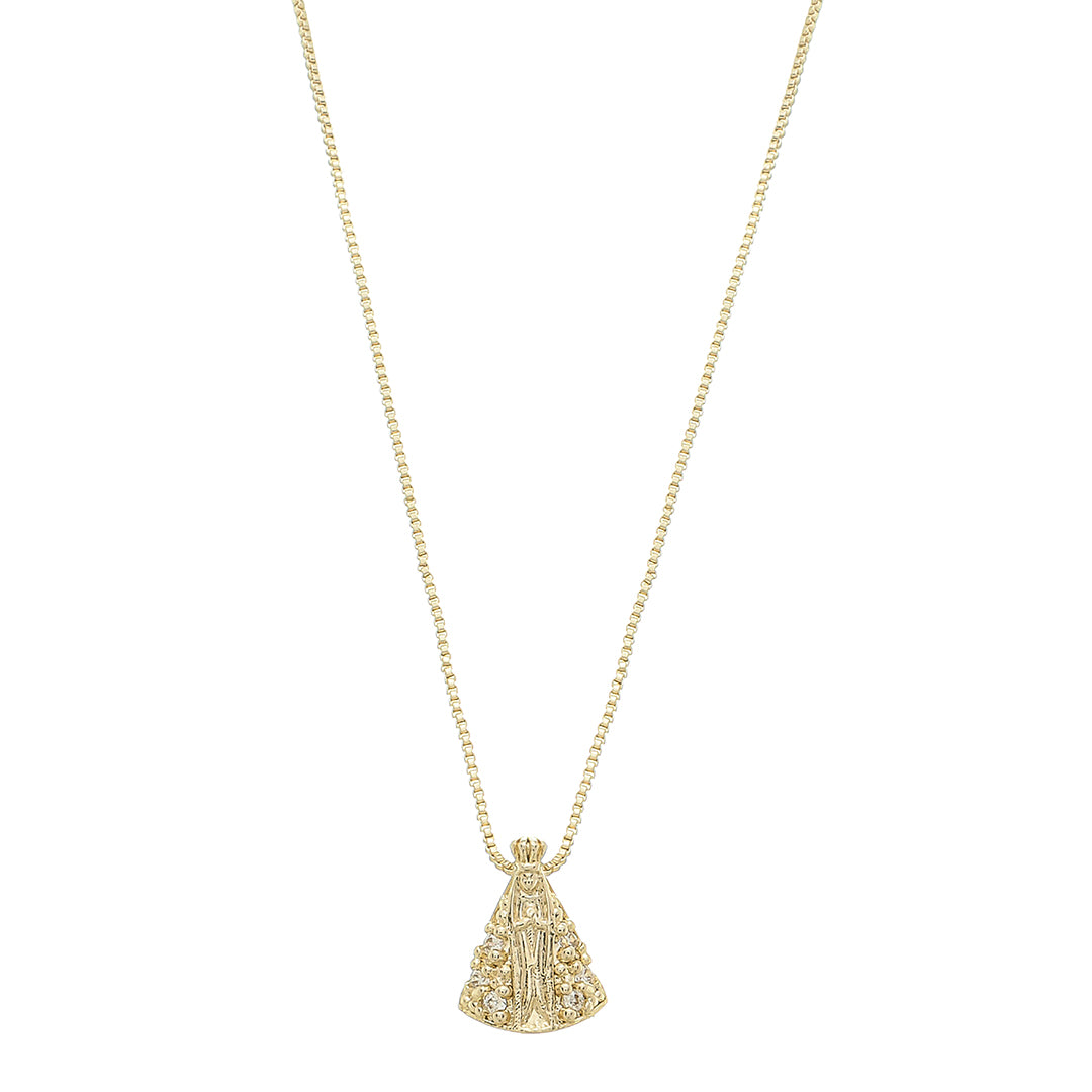 Colar Nossa Senhora Aparecida Mini Zircônias Folheado a Ouro 18k
