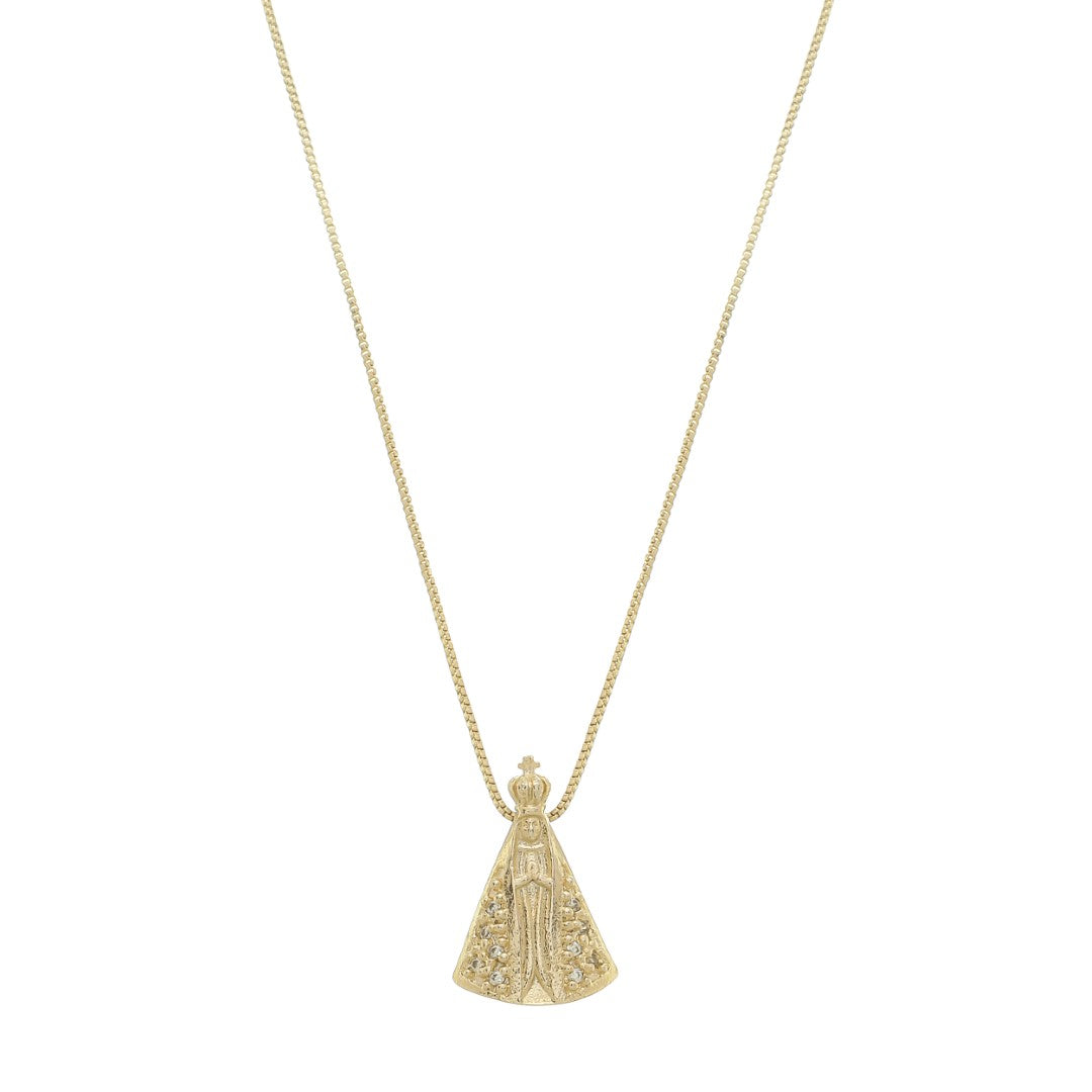 Colar Nossa Senhora Aparecida Pequena Zircônias Folheado a Ouro 18k