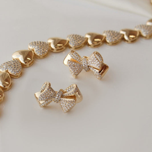 Brinco Laço Jessica Zircônias Folheado a Ouro 18k