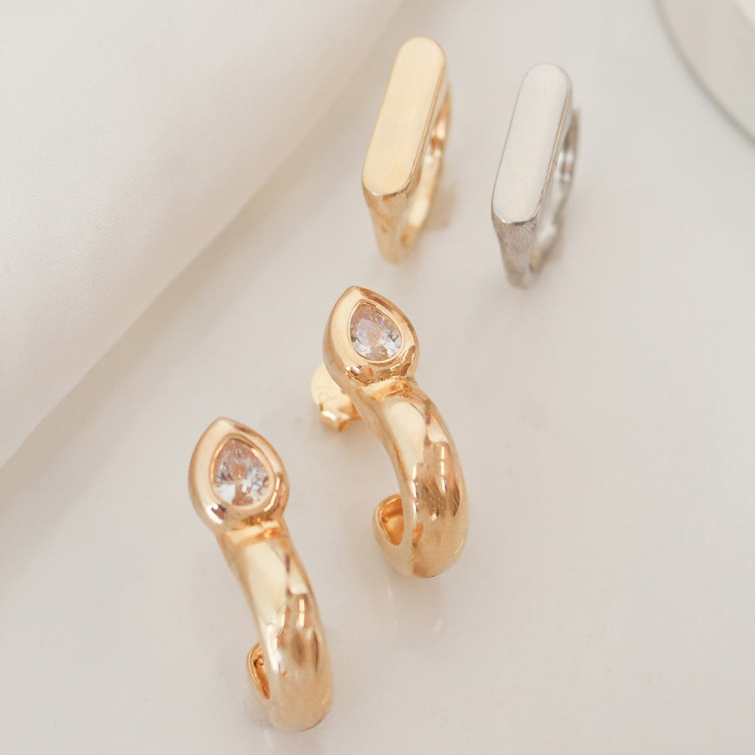 Brinco Argola Gota Georgia Zircônia Folheado a Ouro 18k