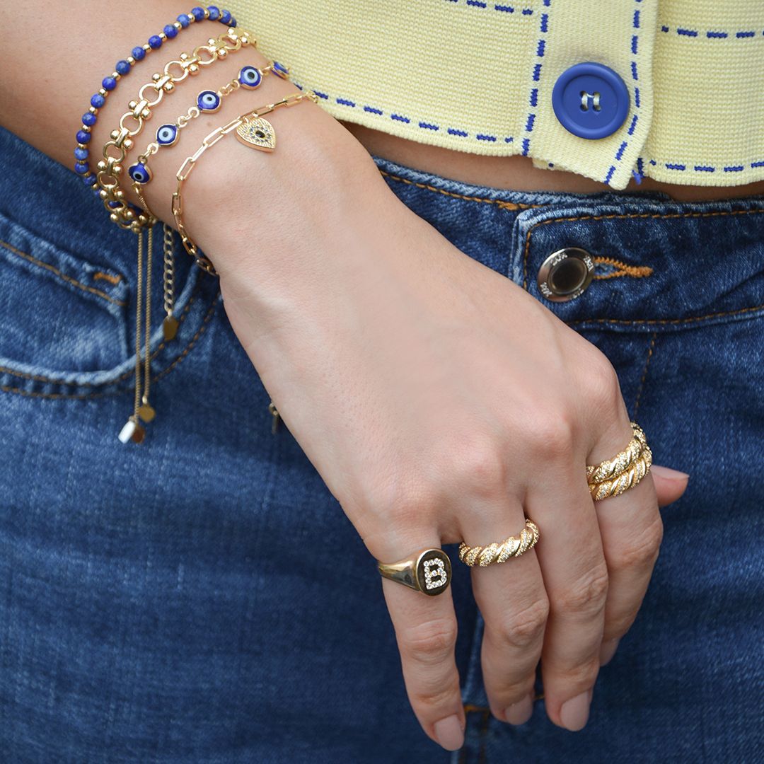 Pulseira Elos Judy Pingente Coração Olho Grego Zircônias Folheado a Ouro 18k