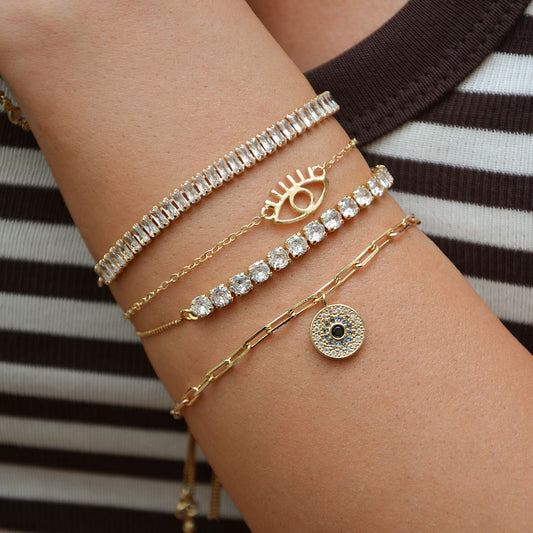 Pulseira Elos Judy Pingente Olho Grego Zircônias Folheado a Ouro 18k