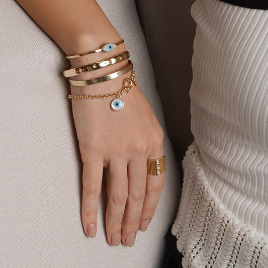 Pulseira Agnes Olho Grego Madrepérola Folheada a Ouro 18k