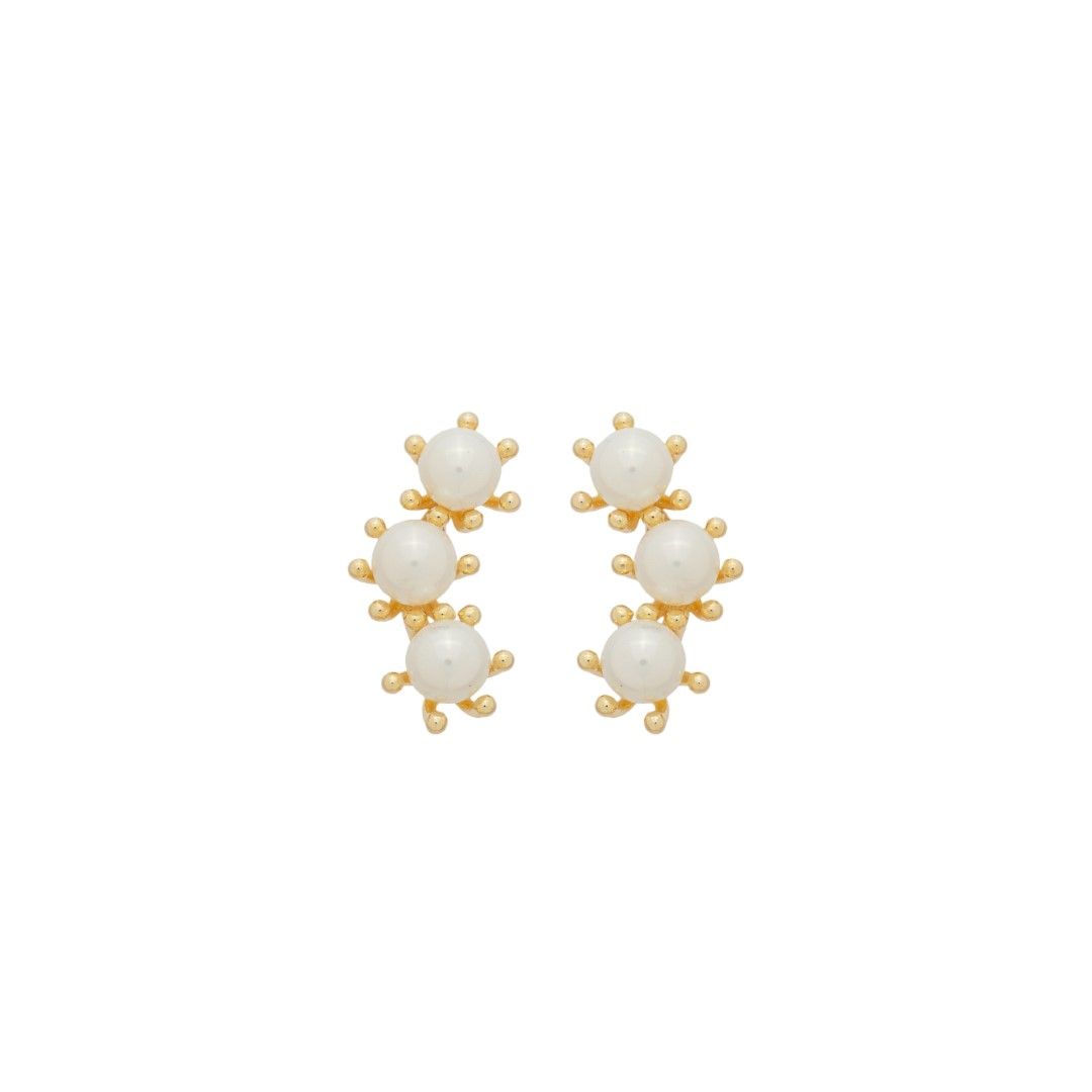Brinco Ear Cuff Luiza Pérolas Folheado a Ouro 18k