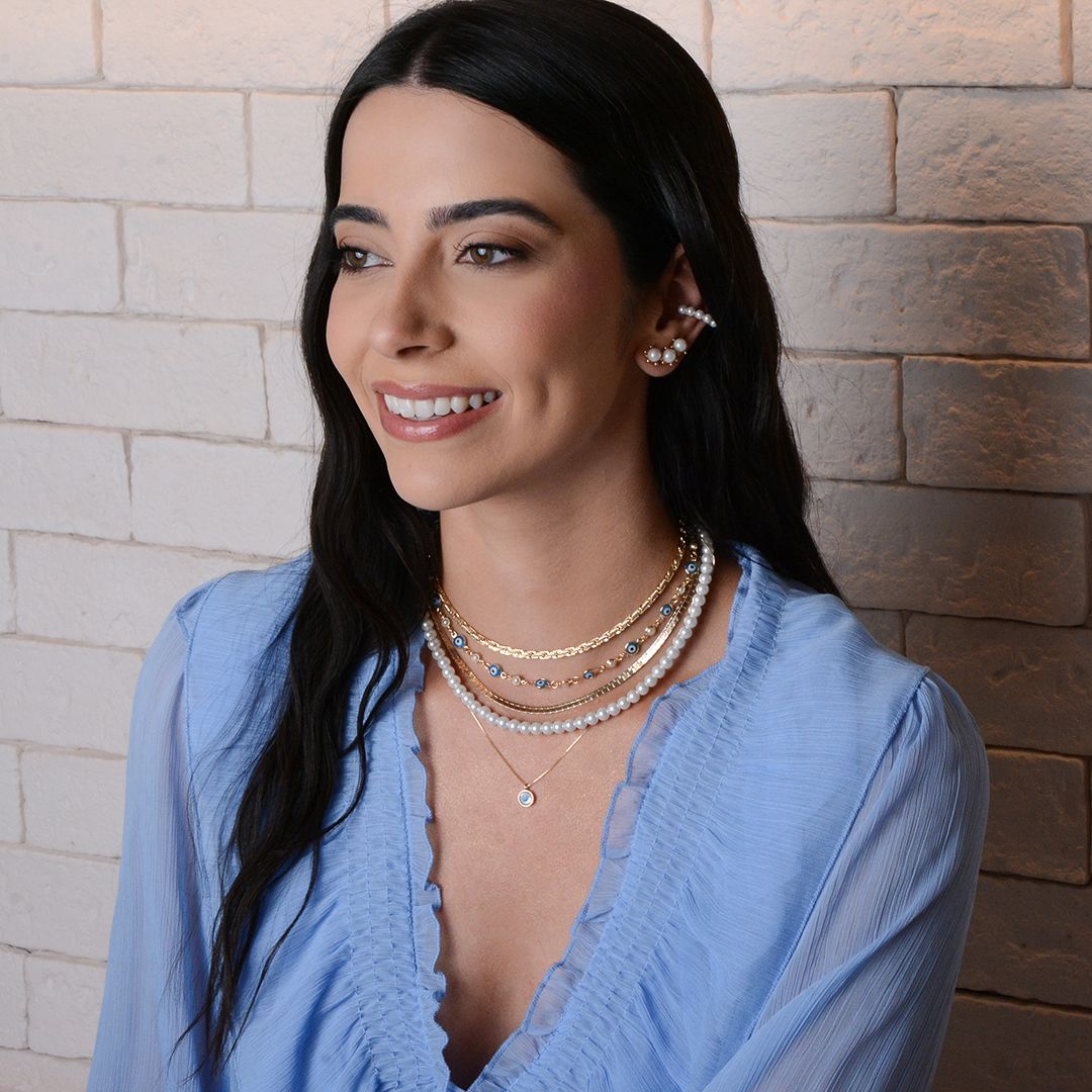 Colar Cleo Mini Olho Grego Madrepérola Folheado a Ouro 18k