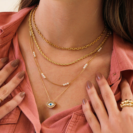 Colar Iris Olho Grego Madrepérola e Zircônias Folheado a Ouro 18k