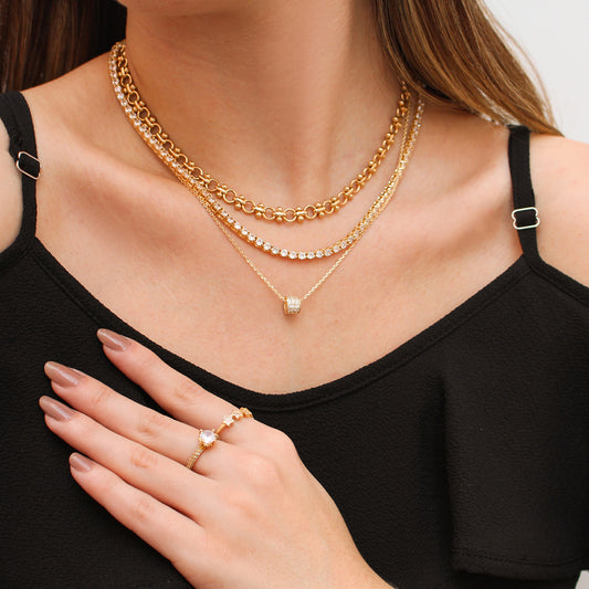 Separador de Pingentes Zircônias Folheado a Ouro 18k