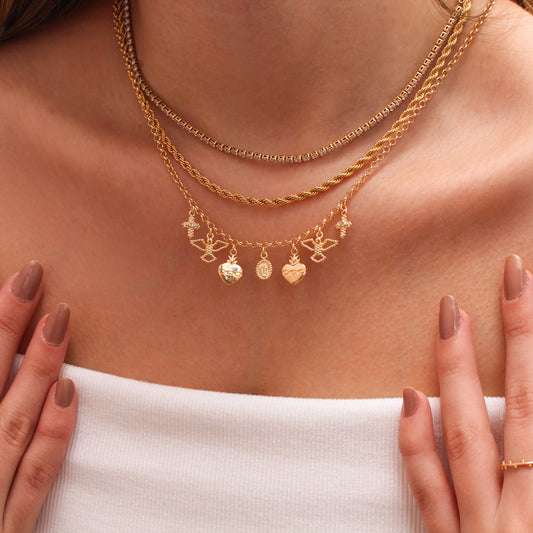 Colar Luna Pingentes Amuletos de Proteção Folheado a Ouro 18k