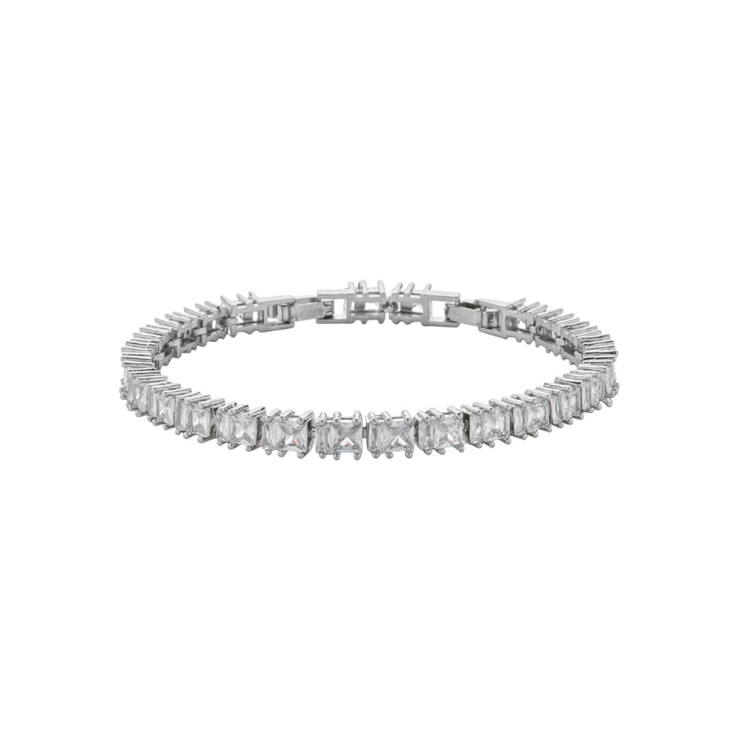 Pulseira Riviera Retangular Maisa Folheada em Ródio Branco