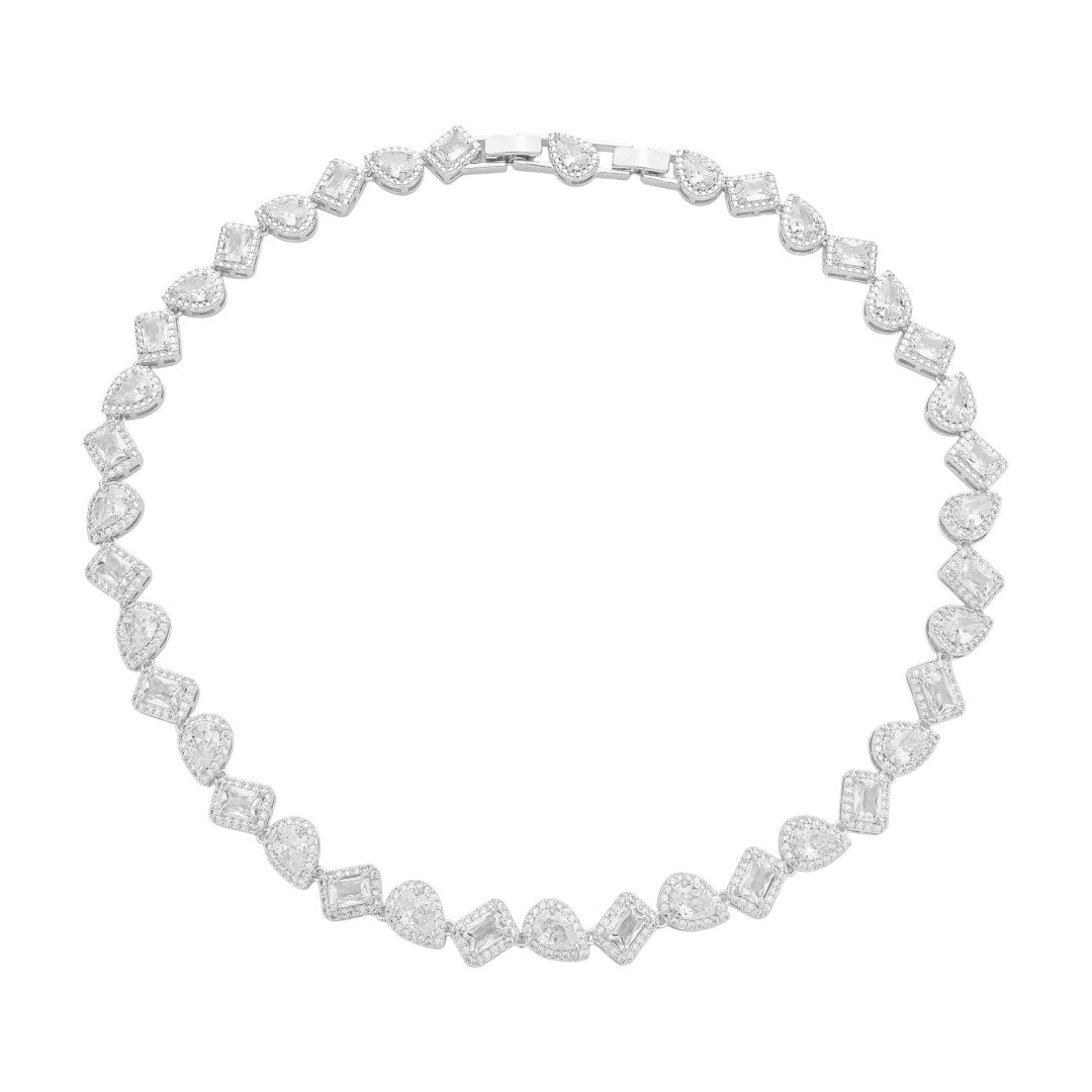 Colar Riviera Eloá Zircônias Geométricas Folheado em Ródio Branco