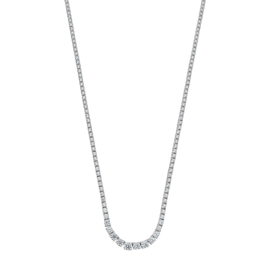 Colar Riviera Katie 40 cm Zircônias Degradê Prata 925 Banhado em Ródio Branco