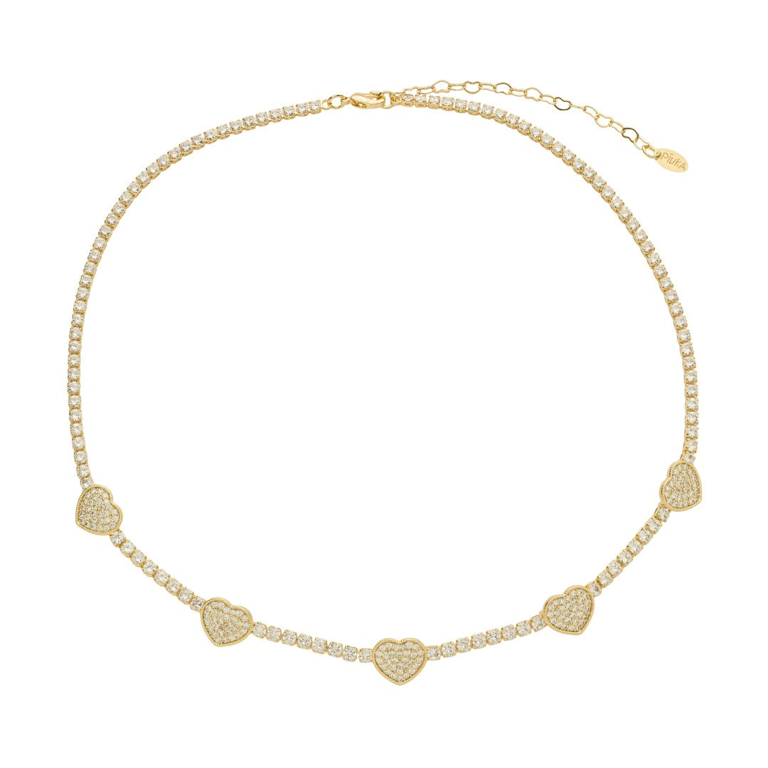 Colar Riviera Dora Corações Folheado a Ouro 18k