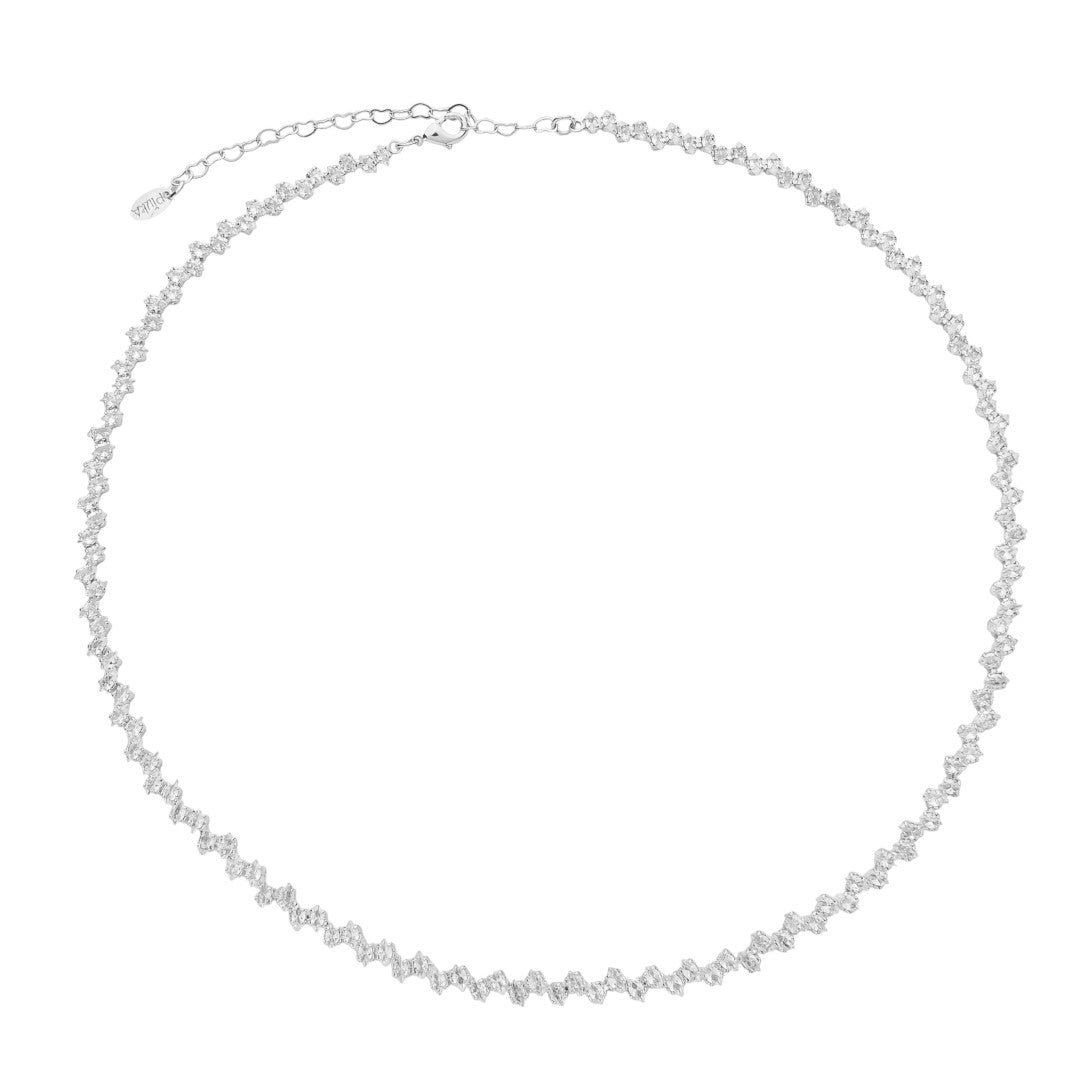 Colar Riviera Elisa Zircônias Navetes Folheado em Ródio Branco