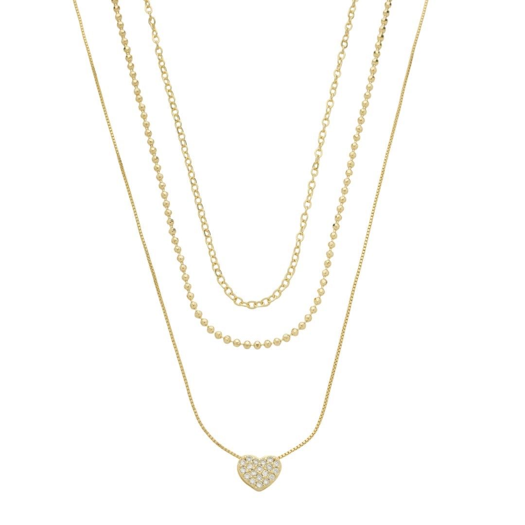 Choker Três Voltas Ana Beatriz Coração Folheado a Ouro 18k