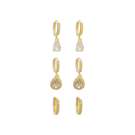 Trio de Argolinhas Bianca Zircônias Folheado a Ouro 18k