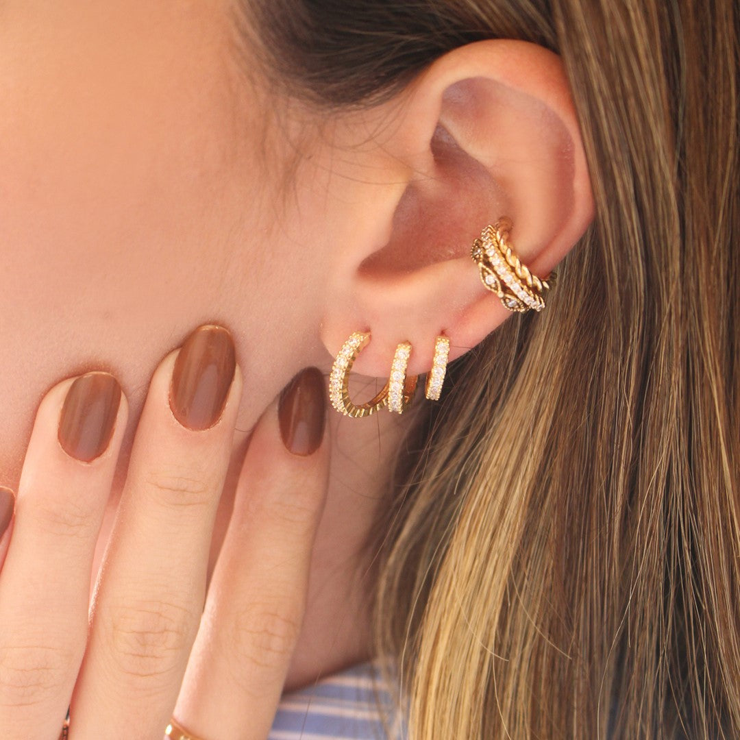 Trio de Argolinhas Celina Zircônias Folheado a Ouro 18k