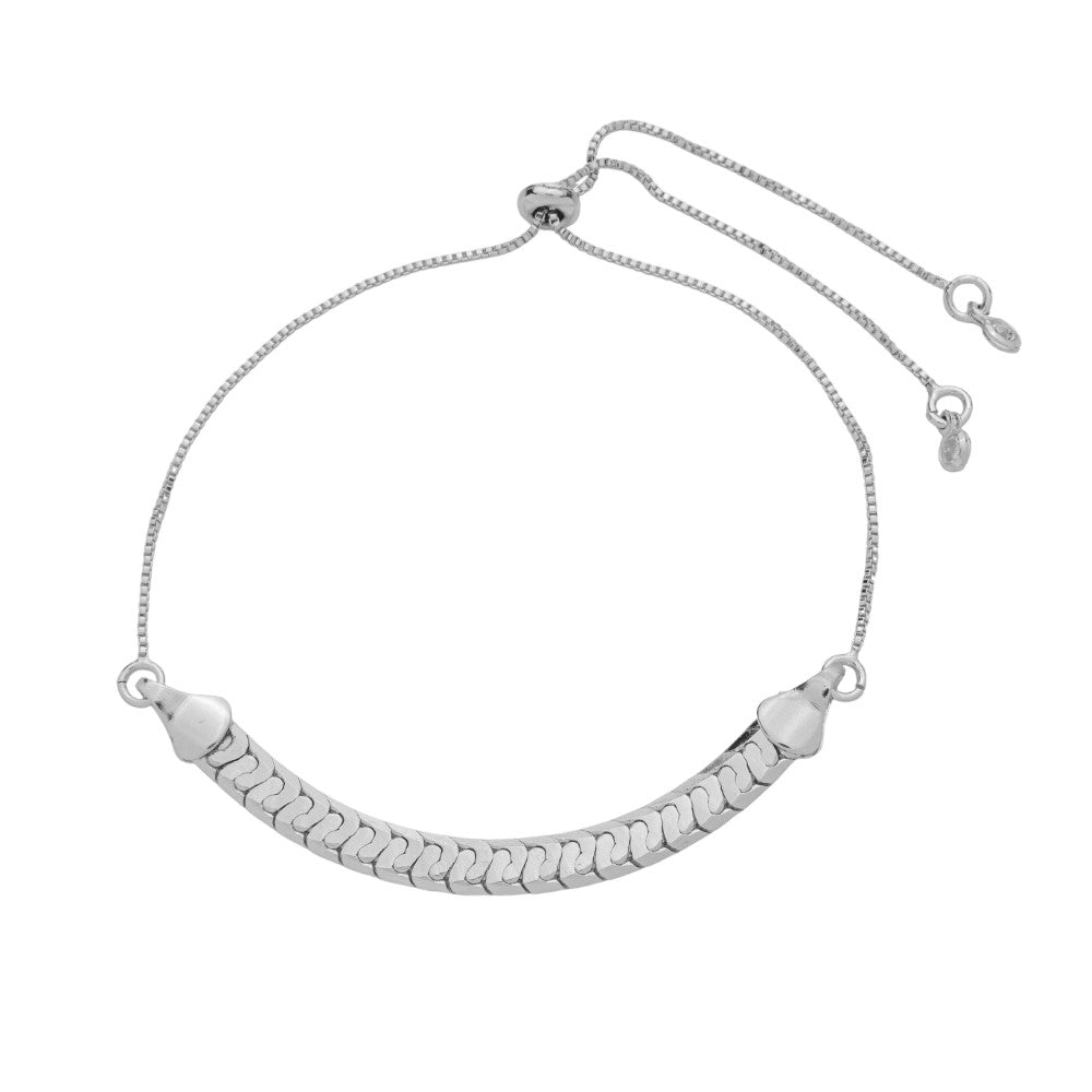 Pulseira Ajustável Malha Olívia Folheada em Ródio Branco