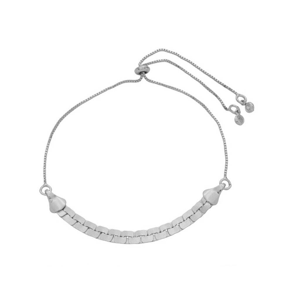 Pulseira Ajustável Malha Florença Folheada em Ródio Branco