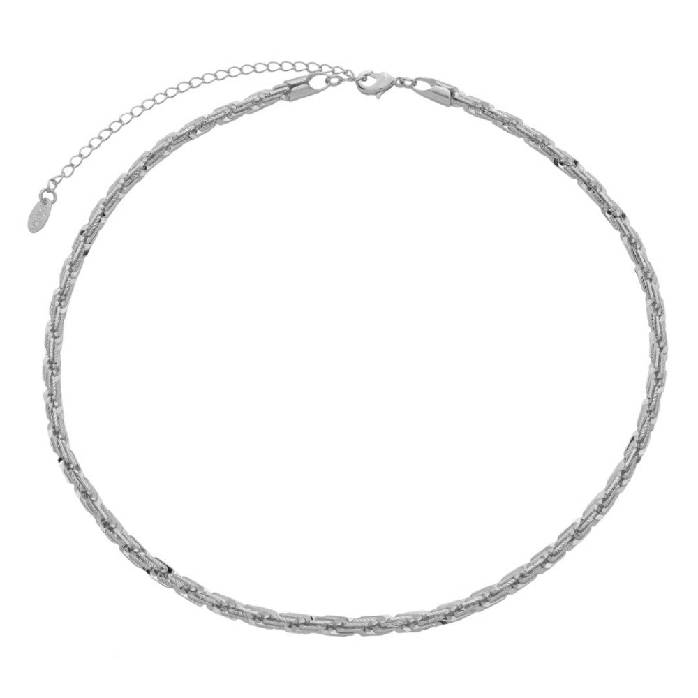 Choker Malha Valentina Folheada em Ródio Branco
