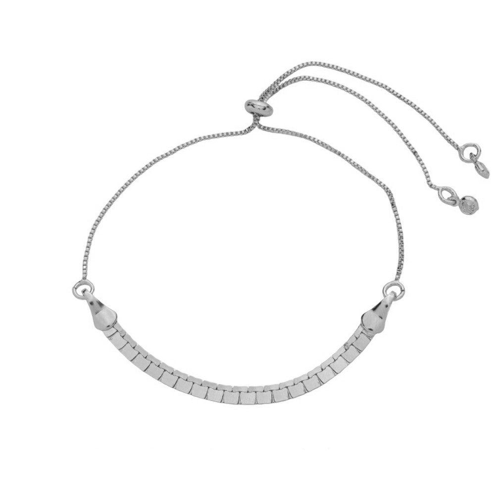 Pulseira Ajustável Malha Anielle Folheada em Ródio Branco
