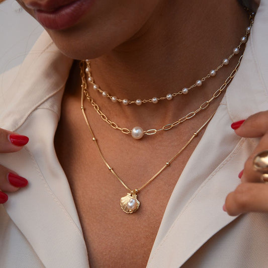 Choker Duas Voltas Melinda Elos Pérolas Folheada a Ouro 18k