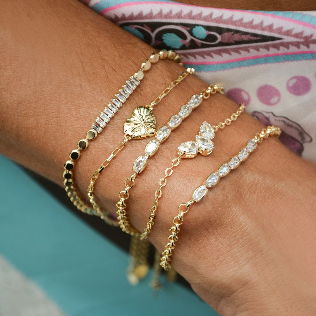 Pulseira Elos Português Janaína Oval Zircônia Folheada Ouro 18k