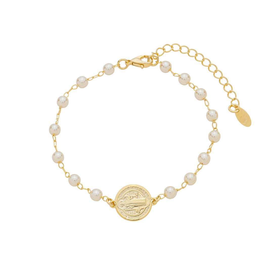 Pulseira São Bento Pérolas Folheado a Ouro 18k