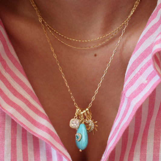 Colar Longo Liz Penca Howlita Turquesa Zircônias Folheado a Ouro 18k