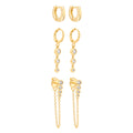 Trio de Brincos Ana Clara Zircônia Folheado a Ouro 18k