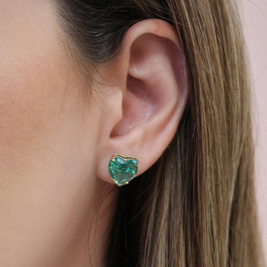 Conjunto Colar e Brinco Lelê Coração Zircônia Turmalina Folheado a Ouro 18k