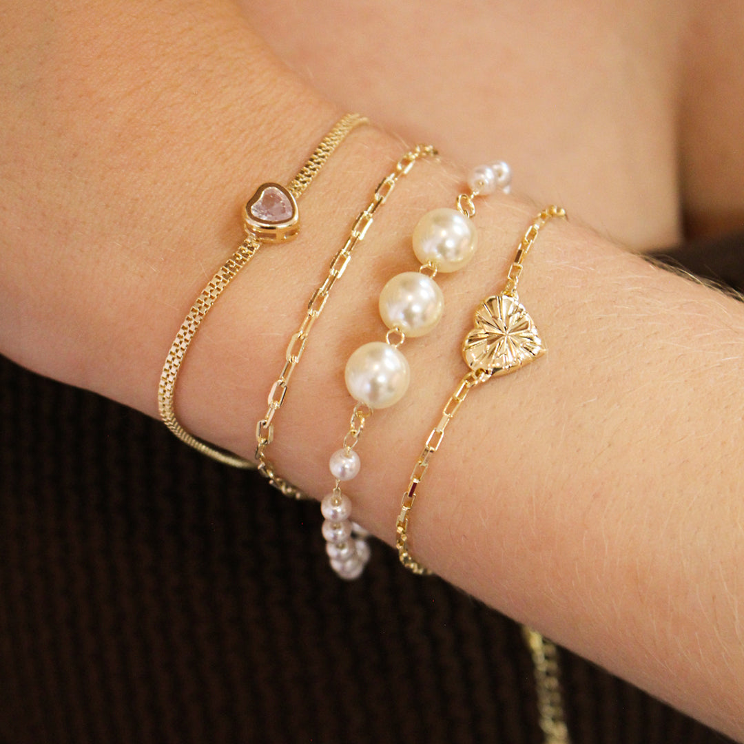 Pulseira Dua Voltas Olívia Pérolas Elos Folheado a Ouro 18k