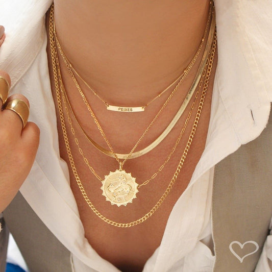 Colar de Signos Plaquinha Folheado a Ouro 18k - Piuka