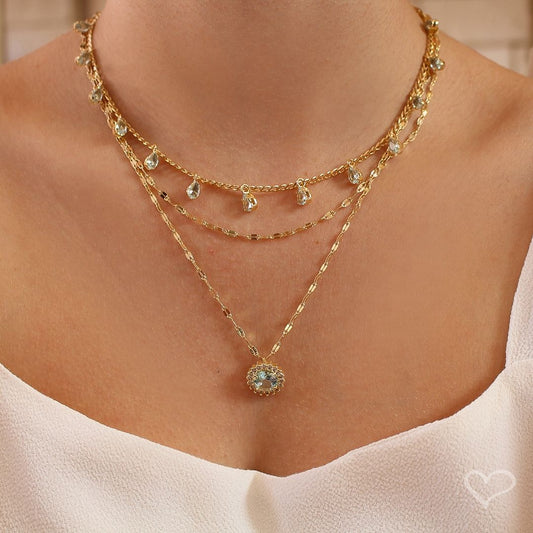 Colar Duas Voltas Jade Ponto de Luz Zircônia Acqua Folheado a Ouro 18k - Piuka