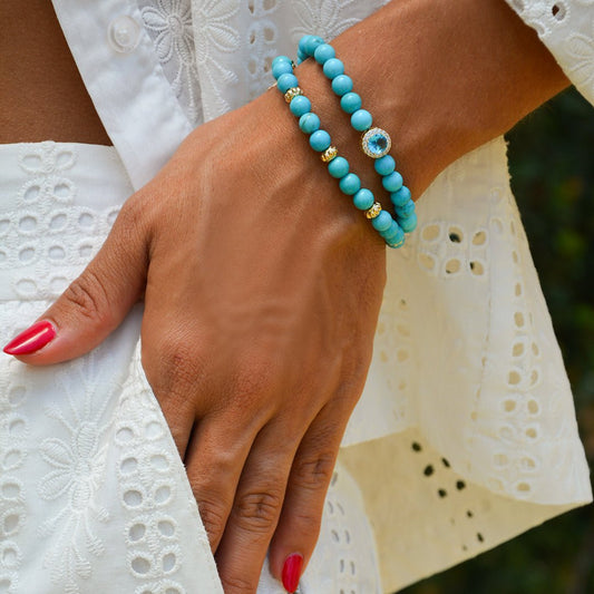 Pulseira Bella Howlita Turquesa Folheado a Ouro 18k - Piuka