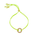 Pulseira Piuka Charlotte Fios de Seda Ajustável Círculo Zircônias Verde Neon Folheada a Ouro 18k - Piuka