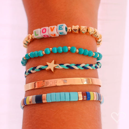 Pulseiras Drika Mini Losangos Metal Azul - Piuka