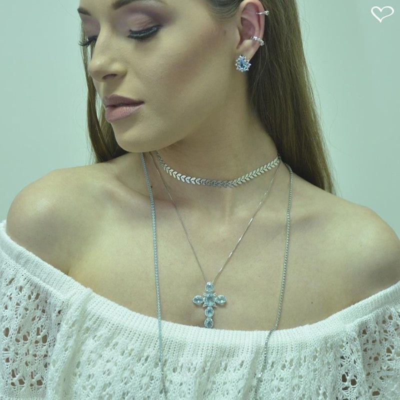 Choker Kendal Folhinhas Folheado em Ródio Branco Piuka