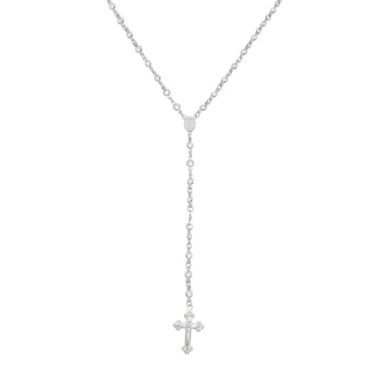 Colar Terço Grace Zircônia Folheado em Ródio Branco