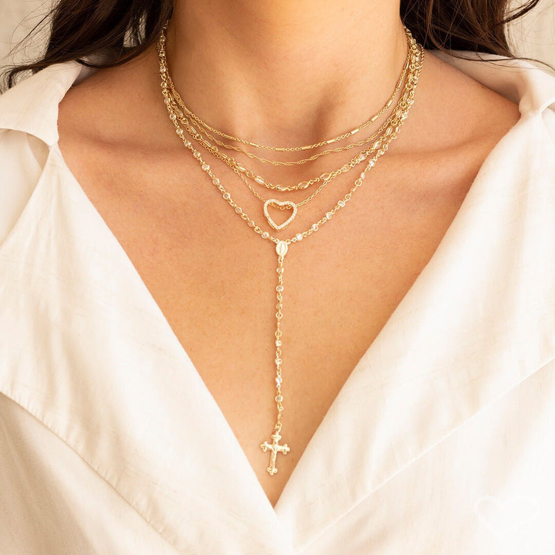 Colar Terço Grace Zircônia Folheado a Ouro 18k