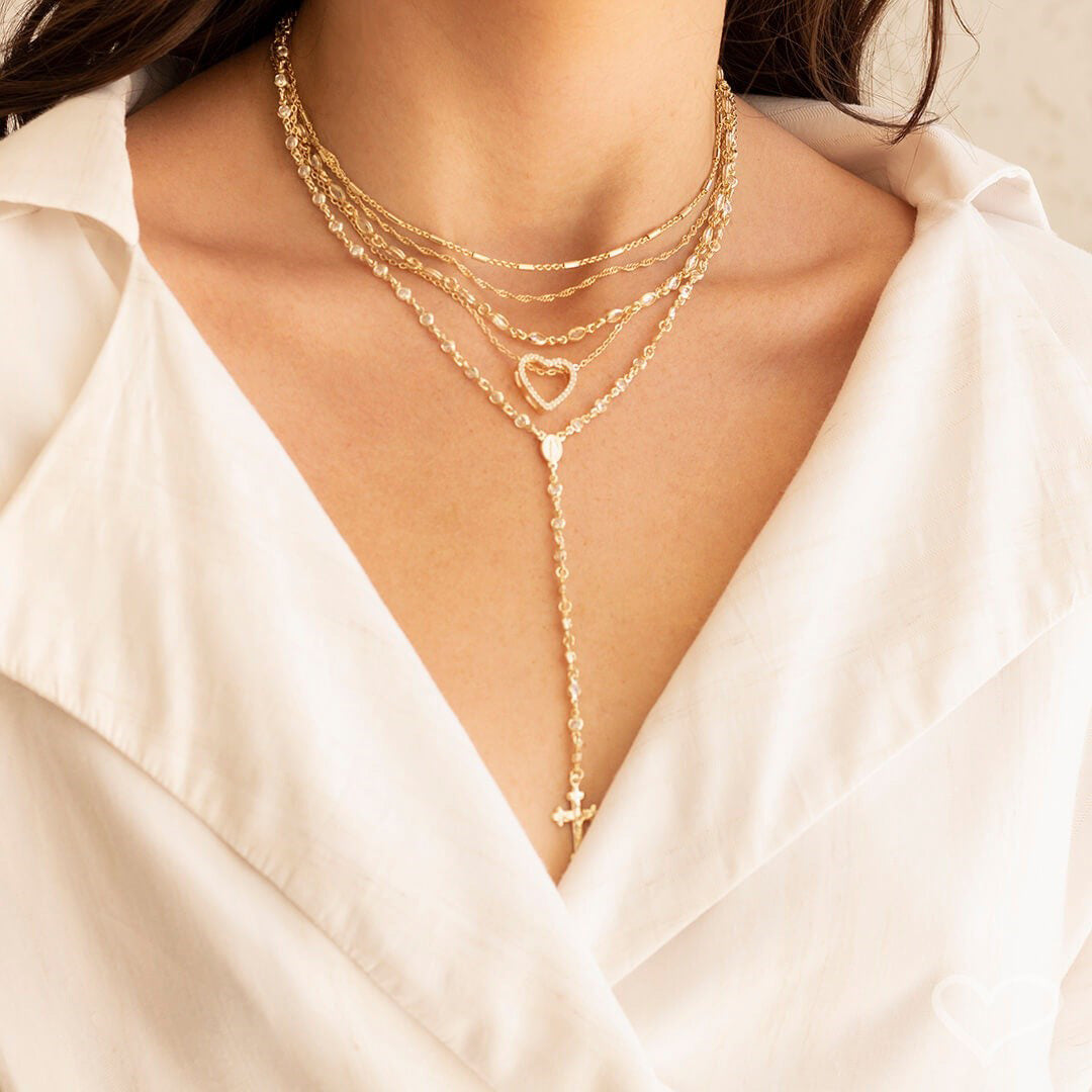 Colar Terço Grace Zircônia Folheado a Ouro 18k