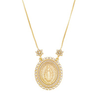 Colar Nossa Senhora das Graças Medalha Oval Zircônias Folheado a Ouro 18k