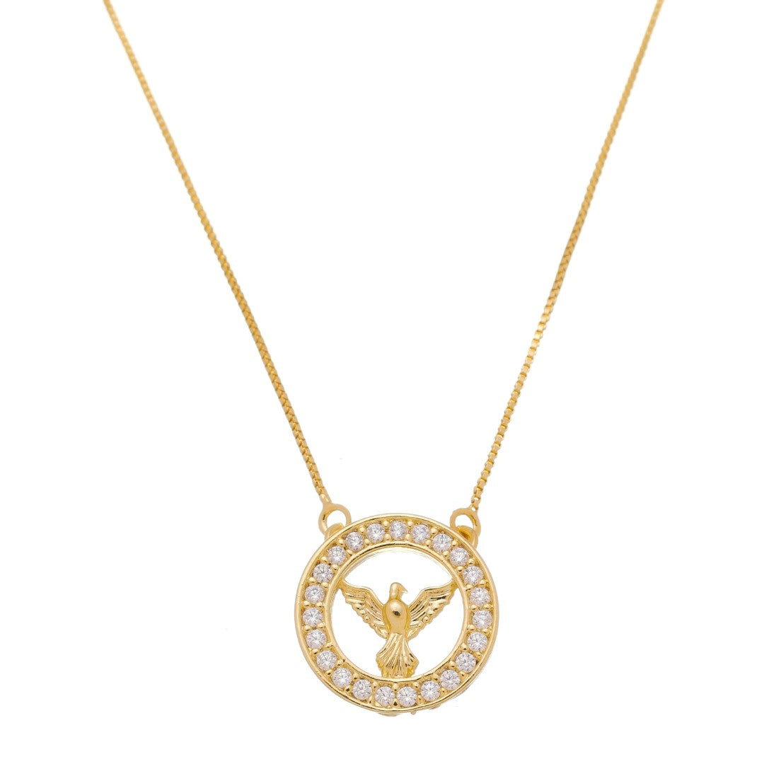 Colar Piuka Redondo Cravejado Zircônia Espirito Santo Folheado a Ouro 18k