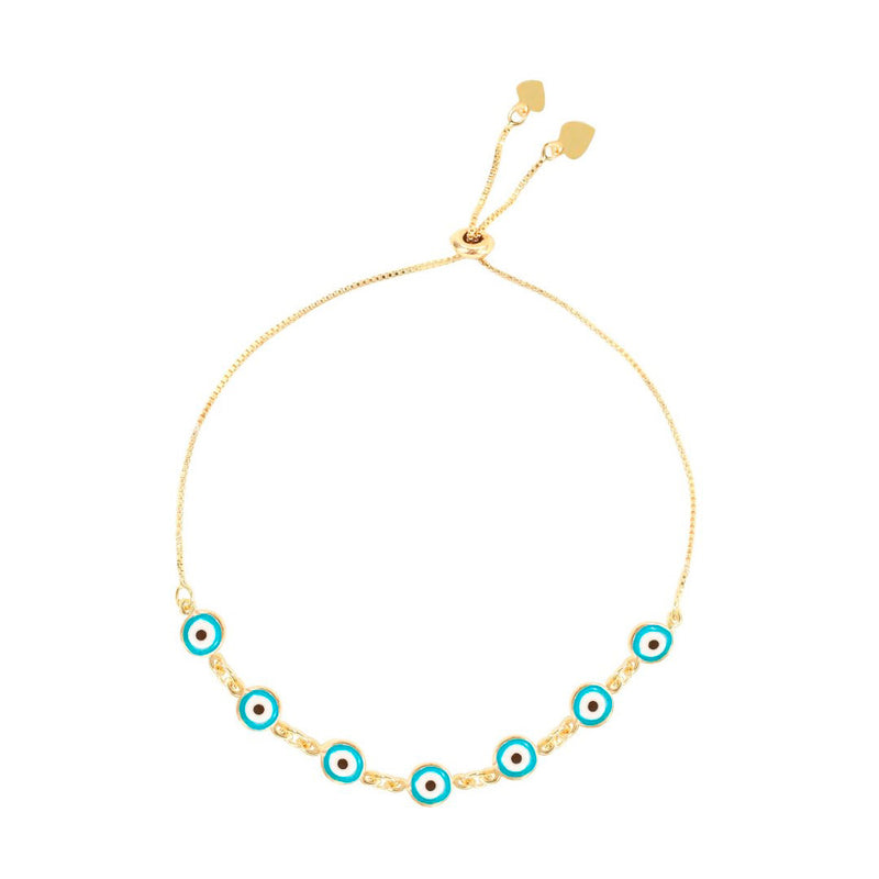 Pulseira Folheada a Ouro 18k Ajustável Grécia Olho Grego Pequeno Piuka