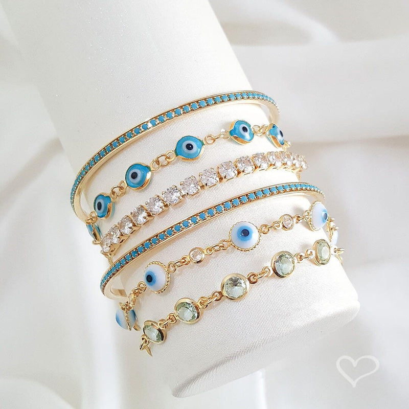 Pulseira Folheada a Ouro 18k Ajustável Grécia Olho Grego Pequeno Piuka