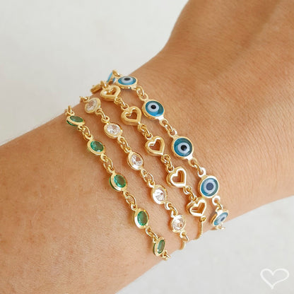 Pulseira Folheada a Ouro 18k Ajustável Grécia Olho Grego Pequeno Piuka