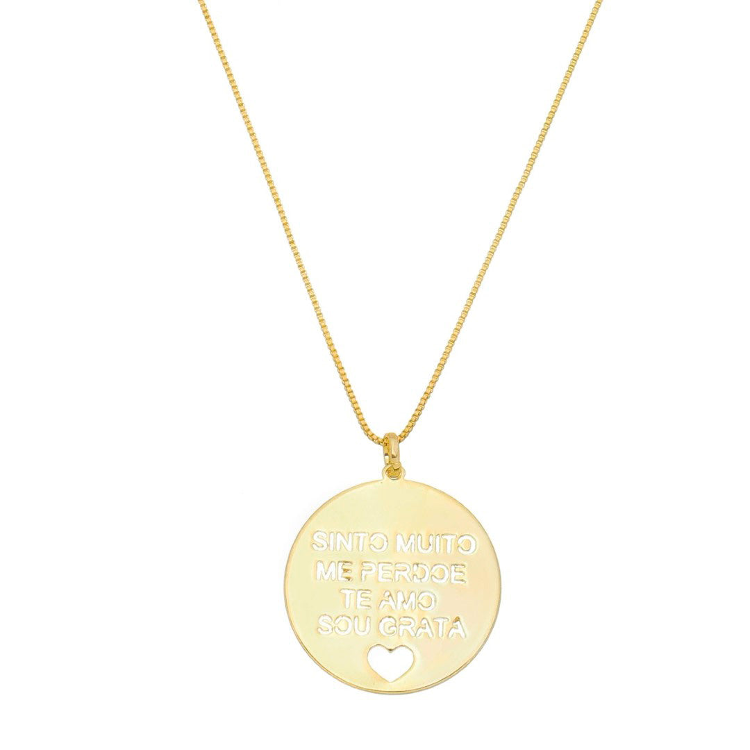 Colar Longo Medalha Ho’oponopono Folheado a Ouro 18k