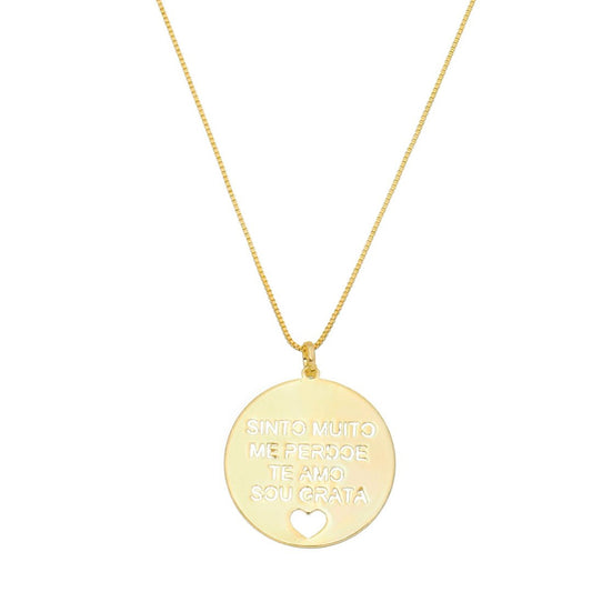 Colar Longo Medalha Ho’oponopono Folheado a Ouro 18k