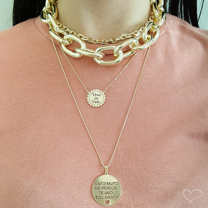 Colar Longo Medalha Ho’oponopono Folheado a Ouro 18k