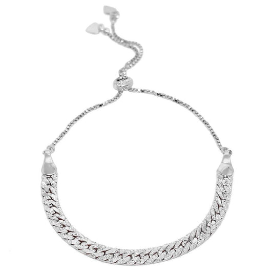 Pulseira Ajustável Folheada em Ródio Branco Corrente Diamantada Piuka