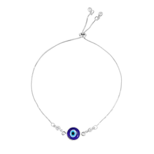 Pulseira Ajustável Folheada em Ródio Branco Olho Grego Ruby Zircônias Cristais Piuka
